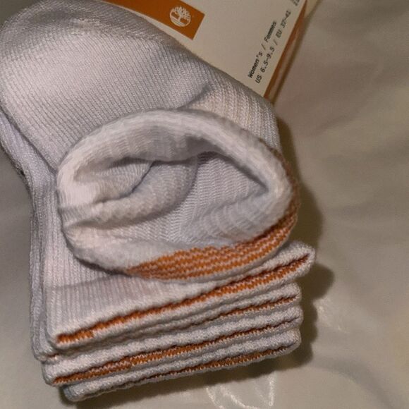 Timberland White Ivory Logo Aerated Half Cushioned Cotton Blend Socks 5 pack - Picture 8 of 8